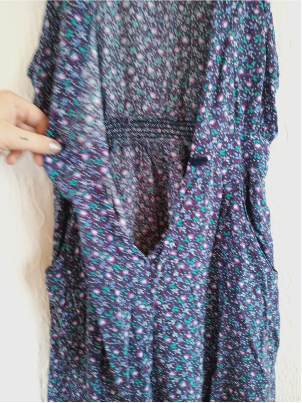 Vintage Dark Floral pinafore wrap dress Grunge 90s Jumper Stuart Alan pockets sm - Picture 10 of 15